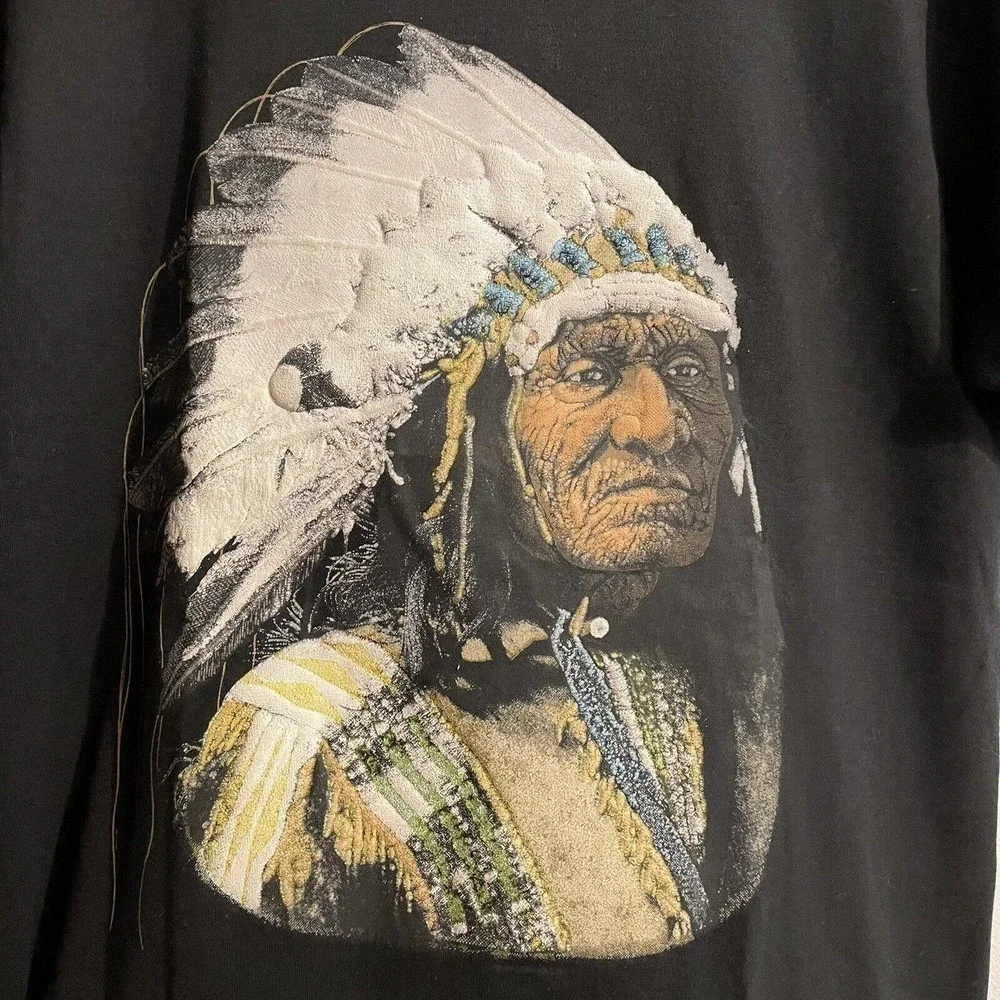 Screen Stars Best T Shirt Large Graphic Black Vintage American Indian Ch… - Picture 2 of 6